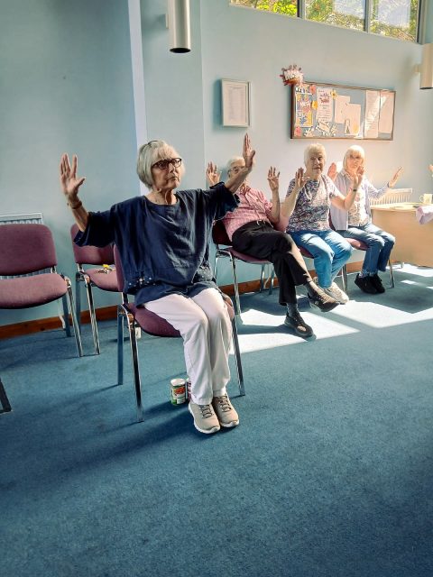 Armchair keep fit in full swing yesterday at Welcome Break